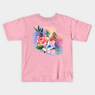 Watercolor rose and butterfly Kids T-Shirt